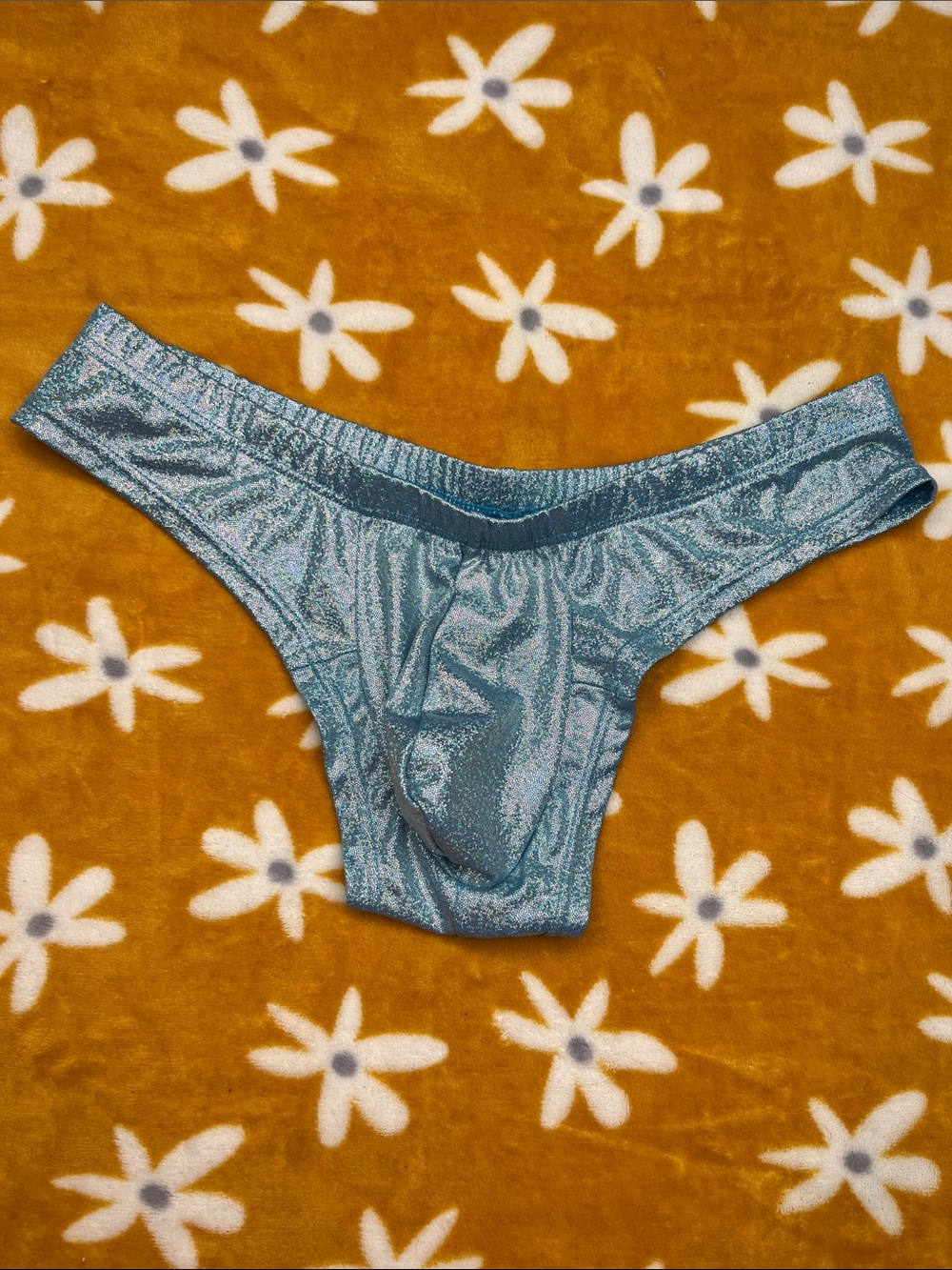 NWOT New Sparkly Holographic Aqua Blue Men's Briefs Underwear Size Large